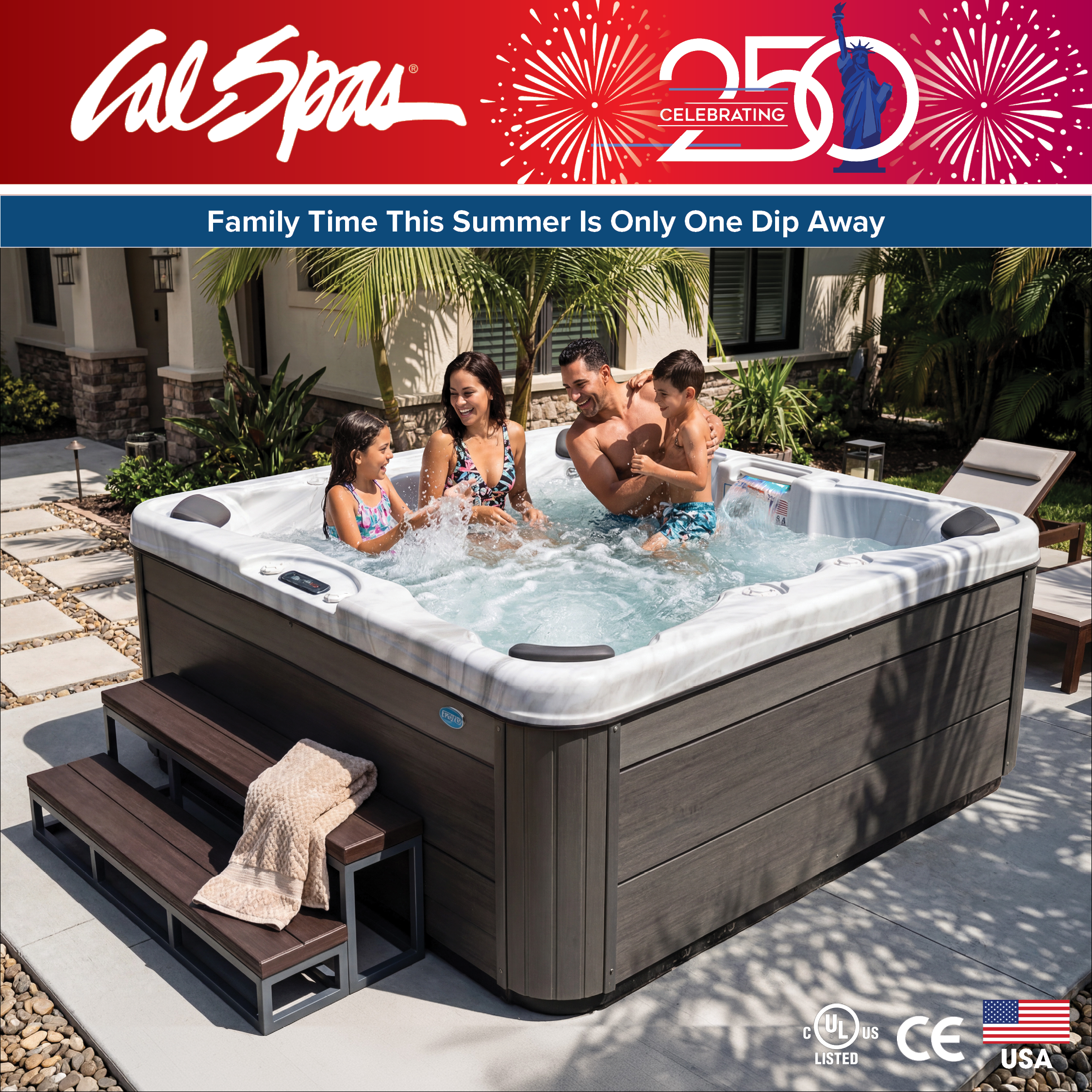 Calspas hot tub being used in a family setting - West Desmoines